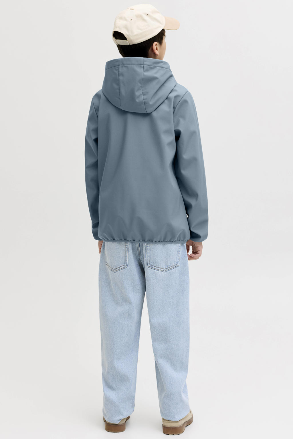 Blauwe jongens JACK & JONES JUNIOR softshell jas van polyester met effen, lange mouwen, capuchon en ritssluiting