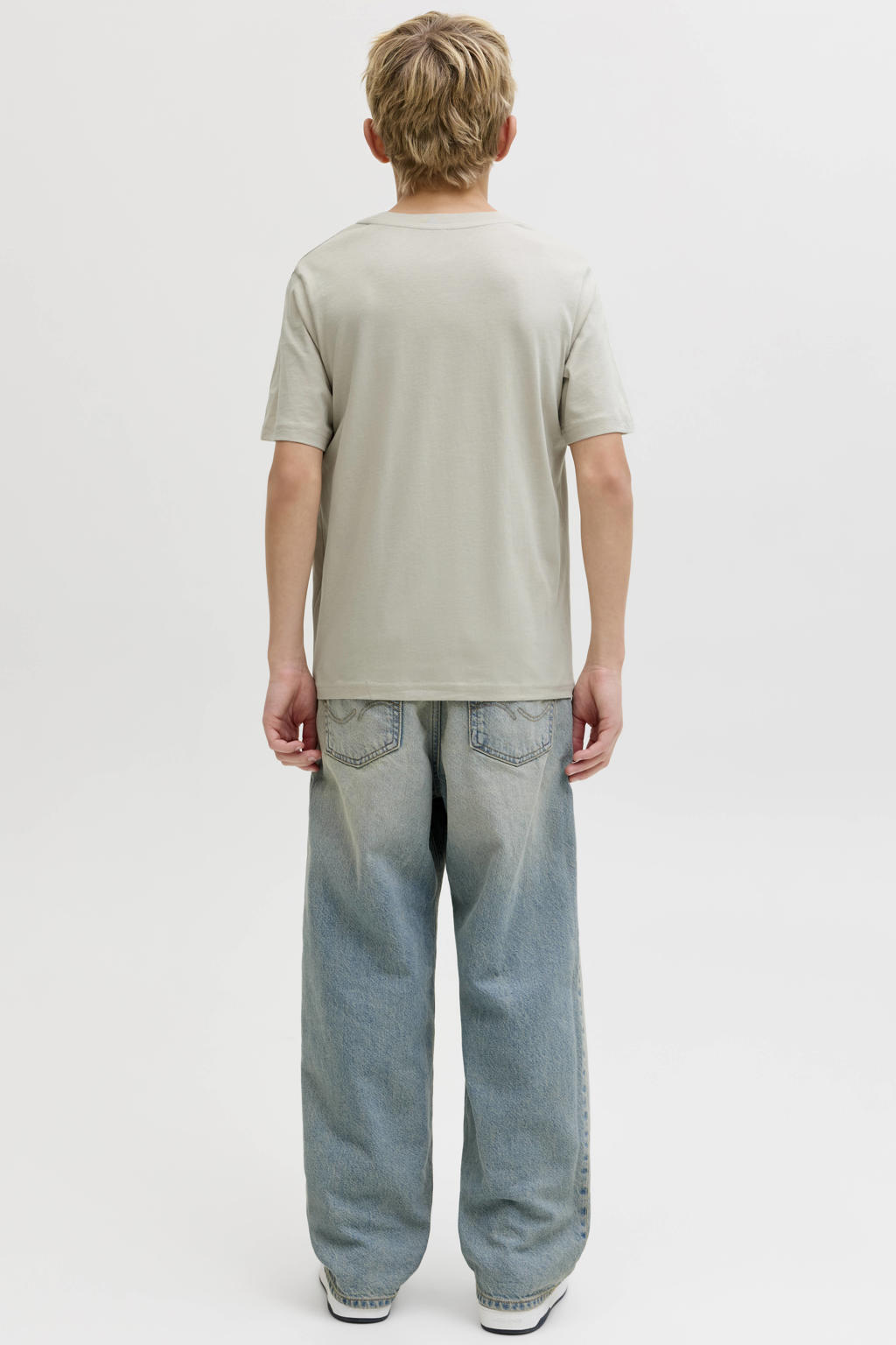 Beige jongens JACK & JONES JUNIOR T-shirt van katoen met tekst print, korte mouwen en ronde hals