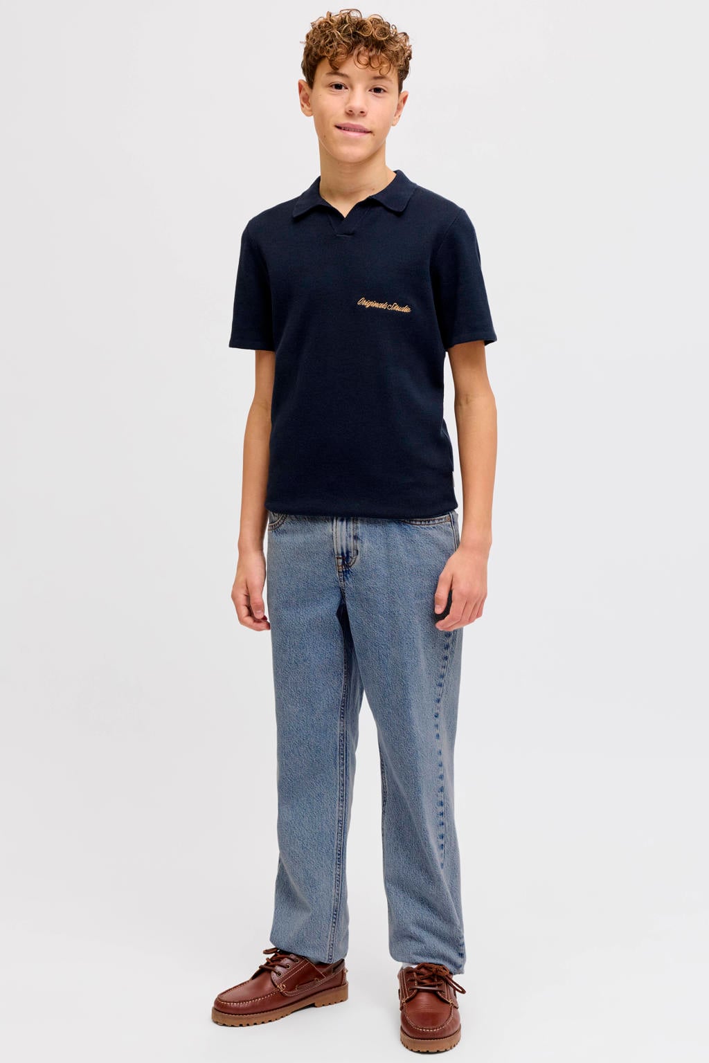Medium blue denim jongens JACK & JONES JUNIOR regular waist regular fit jeans van denim met effen
