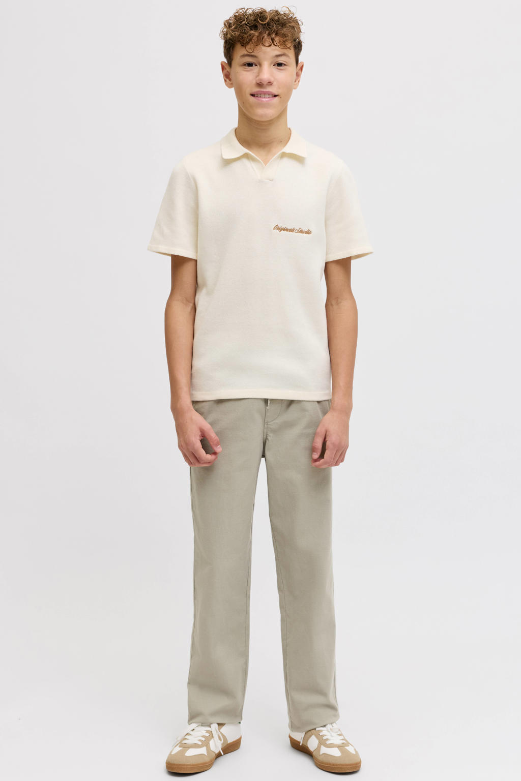 Grijsgroene jongens JACK & JONES JUNIOR relaxed sweatpants groen van katoen met regular waist