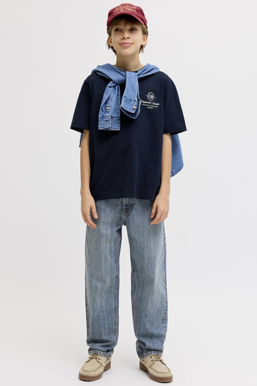 Medium blue denim jongens JACK & JONES JUNIOR loose fit jeans van katoen met relaxed en effen