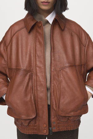 leren bomberjack cognac