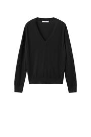 thumbnail: Zwarte dames Mango pullover van viscose met effen, lange mouwen en V-hals