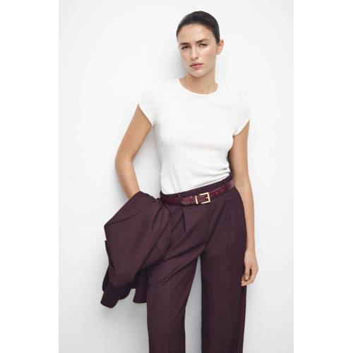 Mango straight high waist broek donkerrood afbeelding
