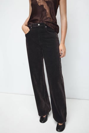 high waist straight leg broek donkerbruin