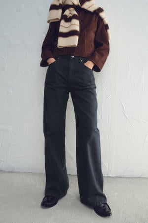high waist straight leg jeans grey denim