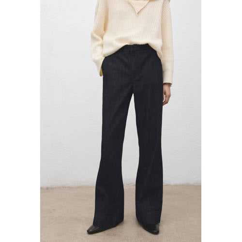 Mango straight regular waist broek dark blue denim afbeelding