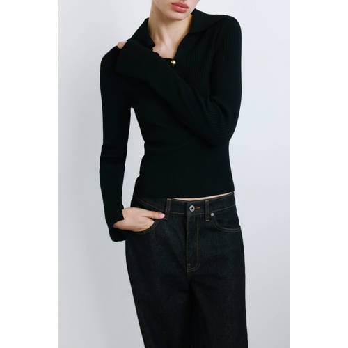 Mango wide leg jeans wide leg jeans dark blue denim afbeelding