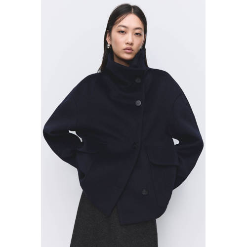 Mango wollen manteljas donkerblauw afbeelding