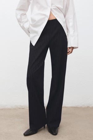 straight regular waist broek met krijtstreep donkerblauw