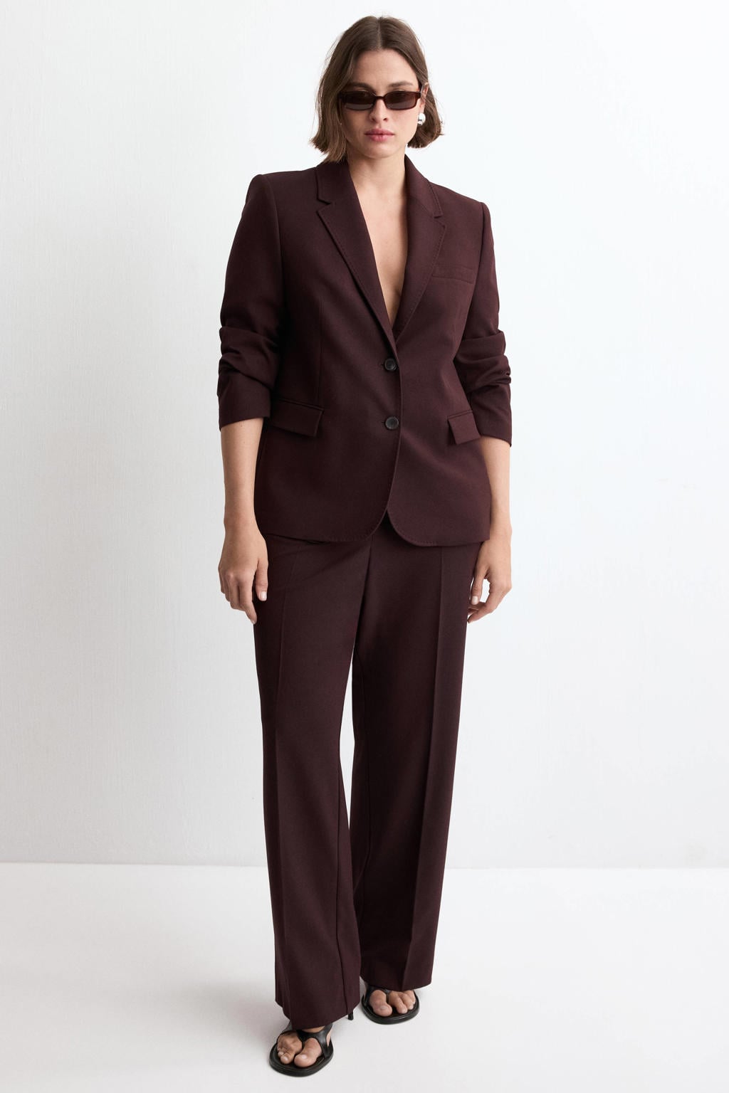 Donkerrode dames Mango regular blazer van polyester met effen, lange mouwen, reverskraag en knoopsluiting