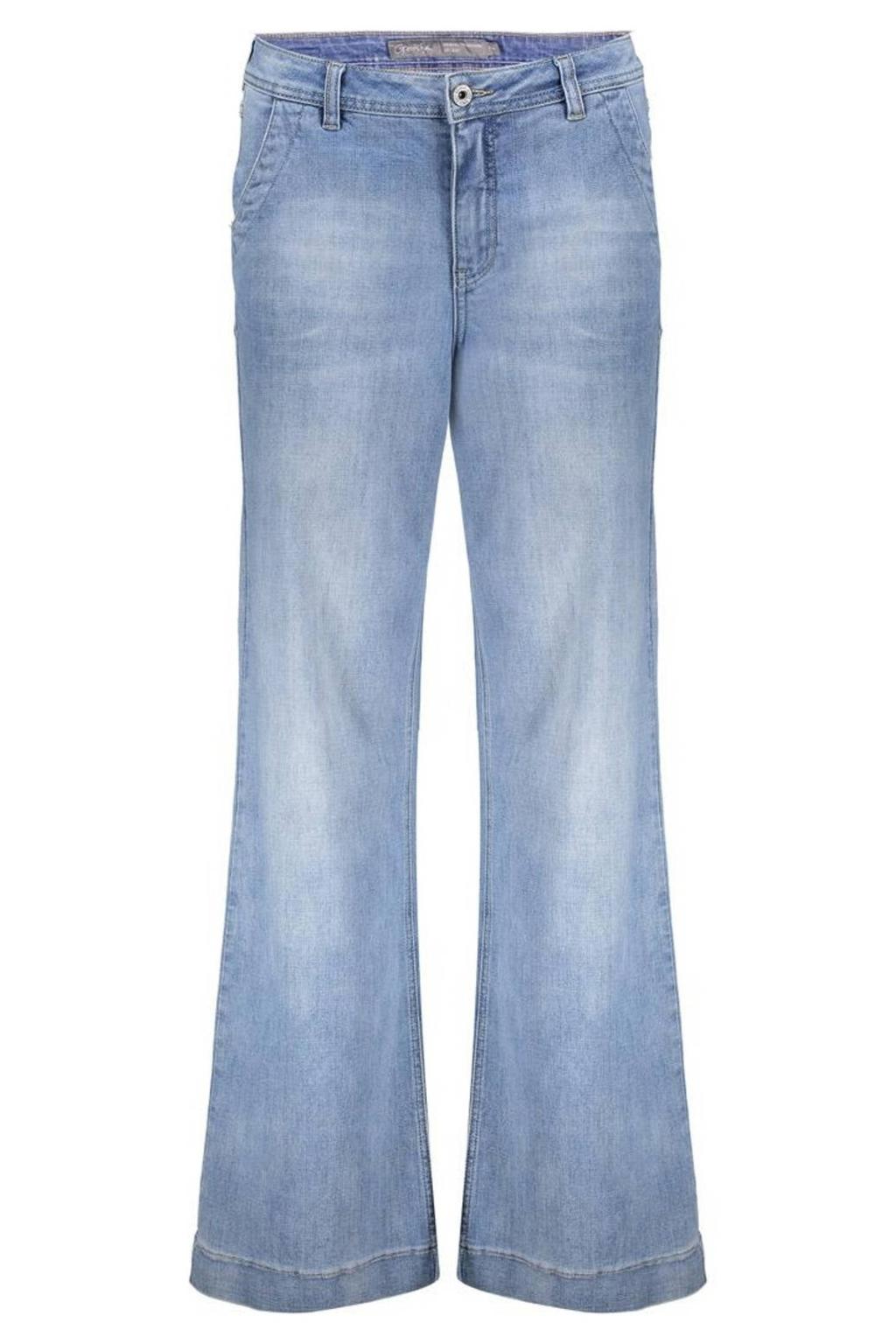 Light blue denim dames Geisha flared jeans van denim met regular waist, rits- en knoopsluiting en effen