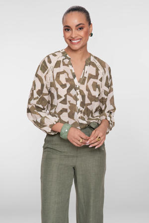 blousetop groen broderie