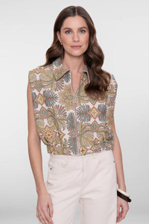 gebloemde gilet beige