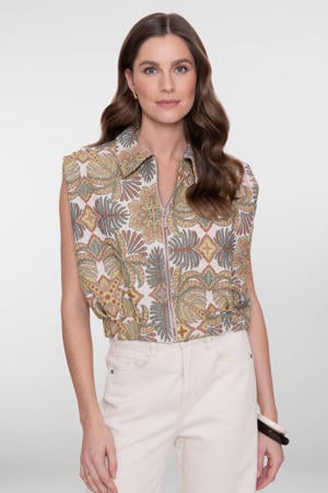 gebloemde gilet beige