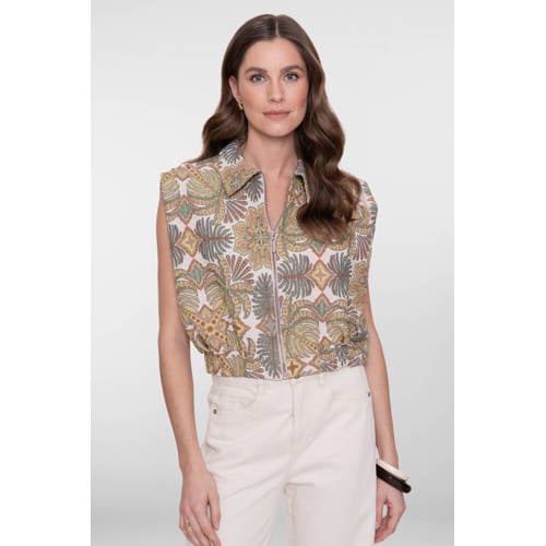 Geisha gebloemde gilet beige afbeelding