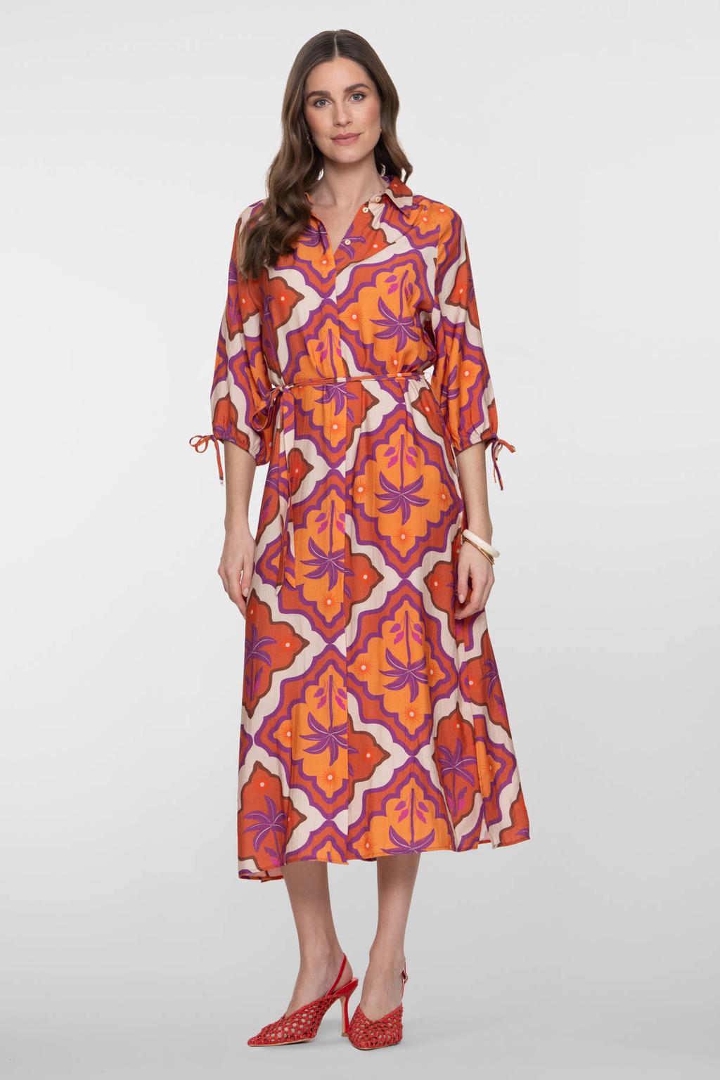 Geisha blousejurk met all over print oranje