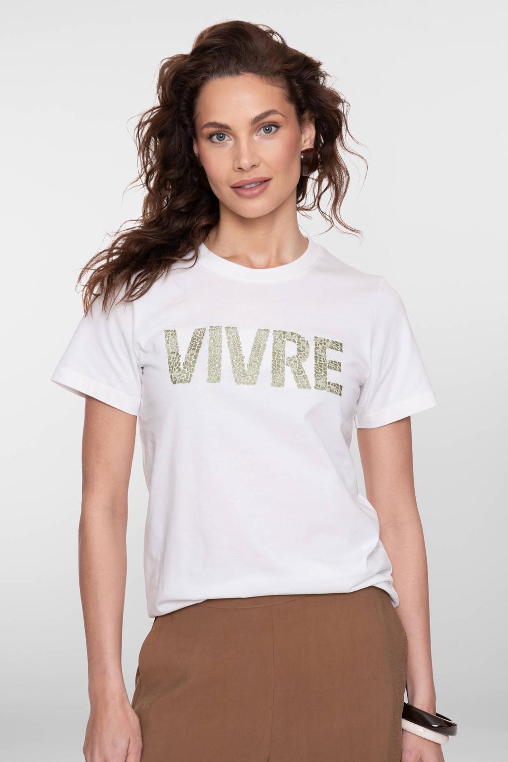 Witte dames Geisha T-shirt van katoen met printopdruk, korte mouwen en ronde hals