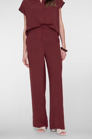 pantalon met hoge taille en riemlussen roodbruin