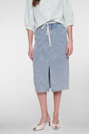 denim gebloemde spijkerrok light blue denim