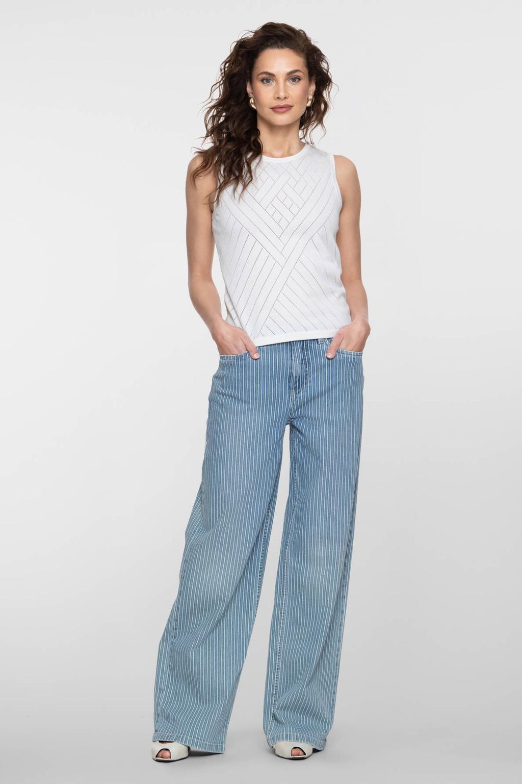 Light blue denim dames Geisha high waist gestreepte straight leg jeans van denim met rits- en knoopsluiting