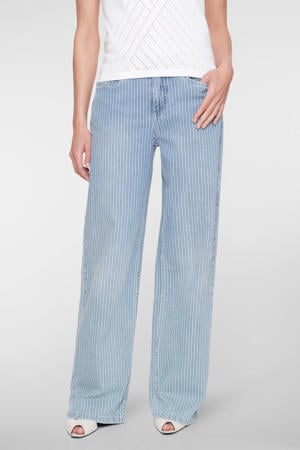 high waist gestreepte straight leg jeans light blue denim