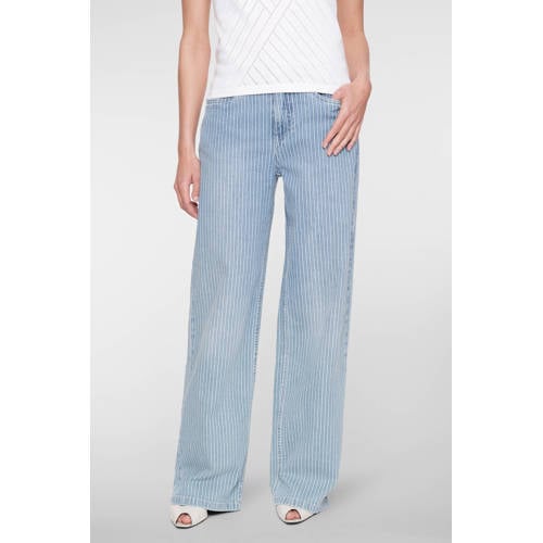 Geisha high waist gestreepte straight leg jeans light blue denim afbeelding
