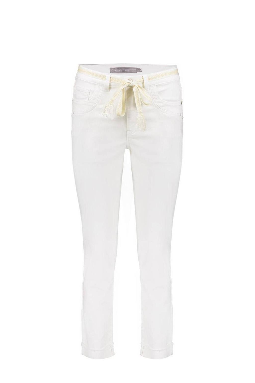 Witte dames Geisha skinny jeans van denim met effen, rits- en knoopsluiting en ceintuur