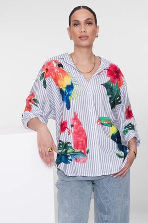 gestreepte blouse met dierenprint multi