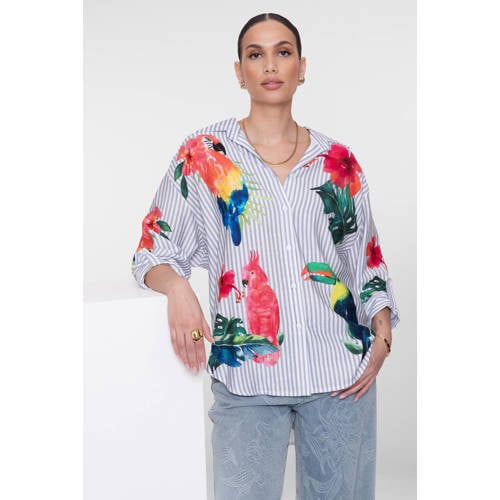Geisha gestreepte blouse met dierenprint multi afbeelding