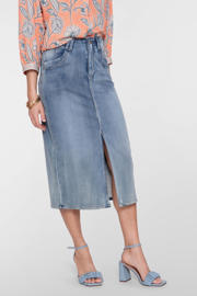 thumbnail: Medium blue denim dames Geisha spijkerrok gemaakt van denim en met rits- en knoopsluiting