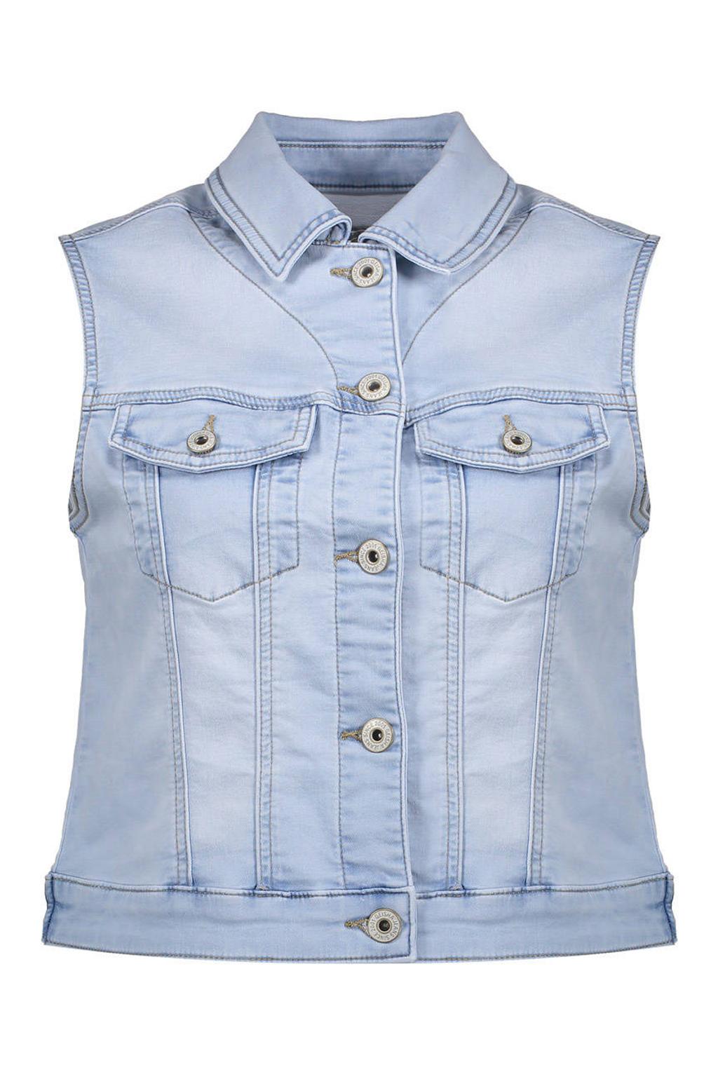 Dark blue denim dames Geisha gilet dark blue van denim met effen, klassieke kraag en knoopsluiting