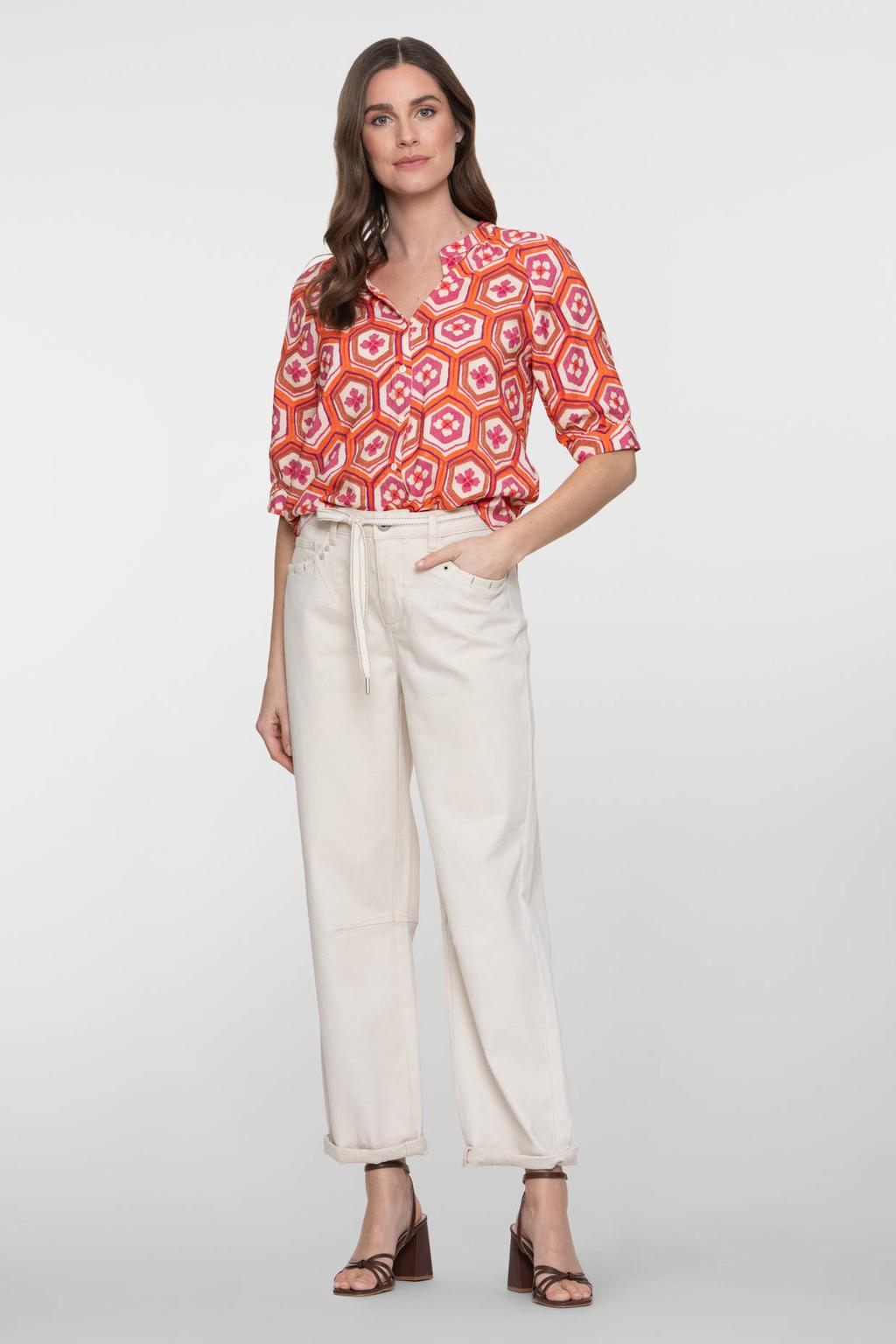 Witte dames Geisha tapered jeans van denim met regular waist, rits- en knoopsluiting en effen