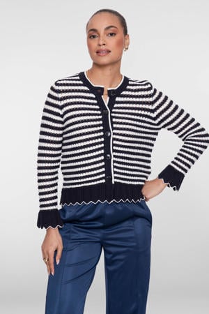 gestreepte gebreid vest blauw