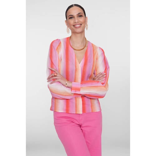 Geisha gestreepte blouse roze afbeelding