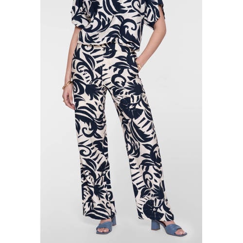 Geisha glimmende casual broek met bloemenprint donkerblauw afbeelding