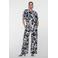 Geisha glimmende casual broek met bloemenprint donkerblauw