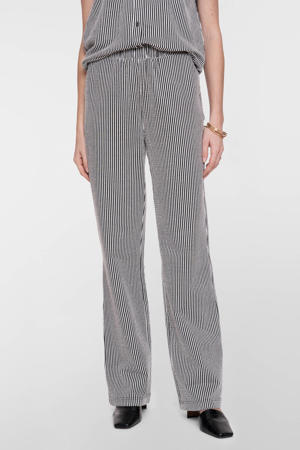 bootcut regular waist gestreepte casual broek met krijtstreep zwart