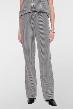 bootcut regular waist gestreepte casual broek met krijtstreep zwart