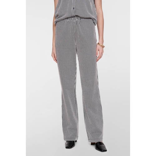 Geisha bootcut regular waist gestreepte casual broek met krijtstreep zwart afbeelding