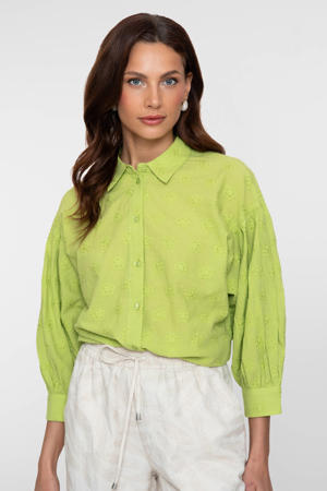 blouse limegroen broderie
