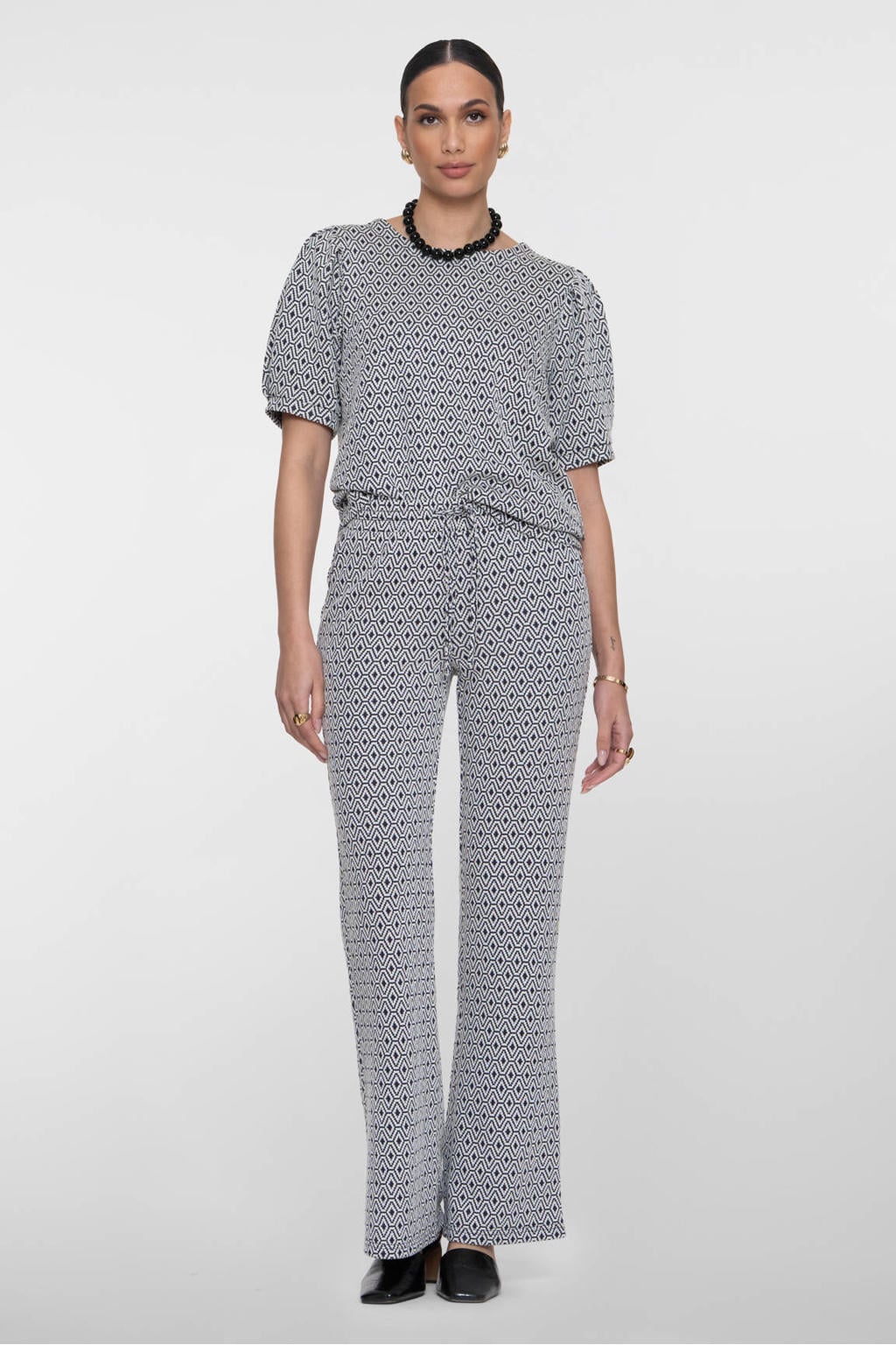 Zwart en witte dames Geisha top van polyester met korte mouwen en ronde hals
