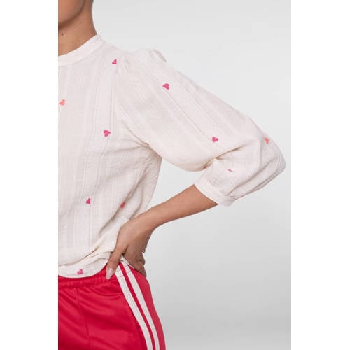 Geisha blouse met hartjes ecru afbeelding
