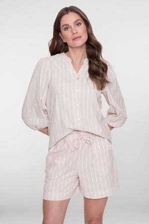 blouse met krijtstreep beige