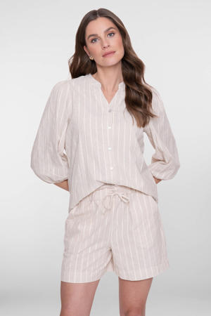blouse met krijtstreep beige