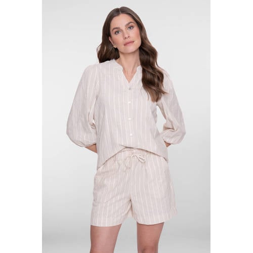 Geisha blouse met krijtstreep beige afbeelding