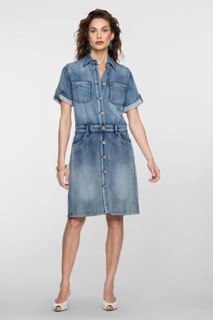 denim spijkerjurk met omslagdetail en riemlussen mediumblauw