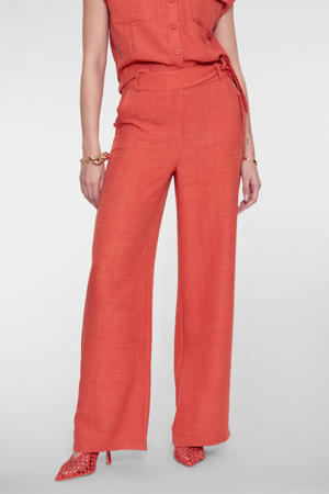 straight high waist broek koraalrood