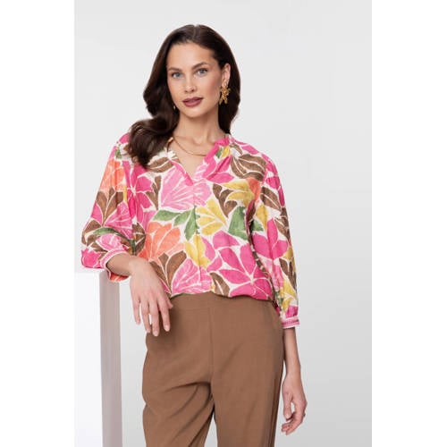 Geisha gebloemde blouse roze afbeelding