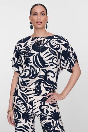 gebloemde blousetop donkerblauw